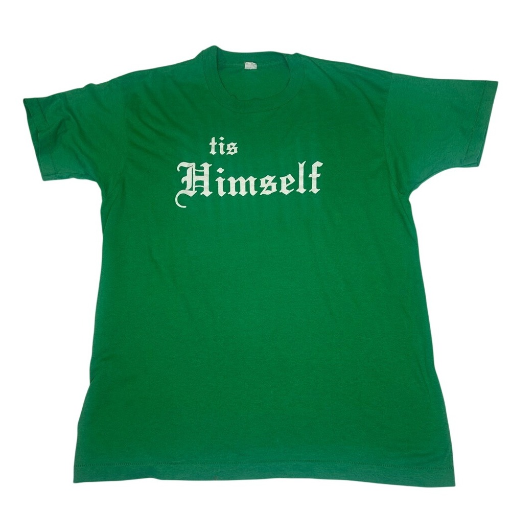 Vintage Single Stitch Tourist Tis Himself Green Graphic T-Shirt Celtic LARGE